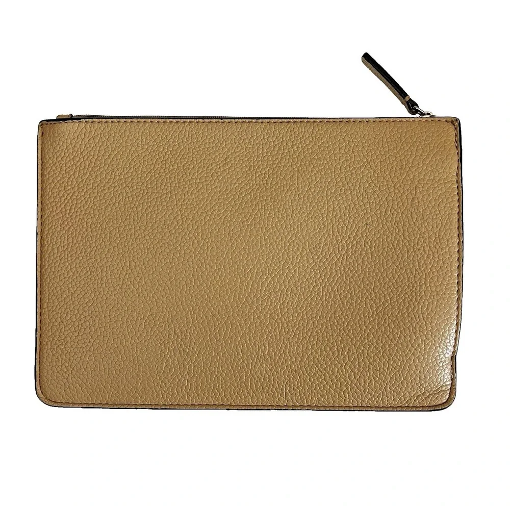 Calvin Klein Tan Faux Leather Zip Pouch Clutch Cosmetic Bag  6.5‎ x  9.5